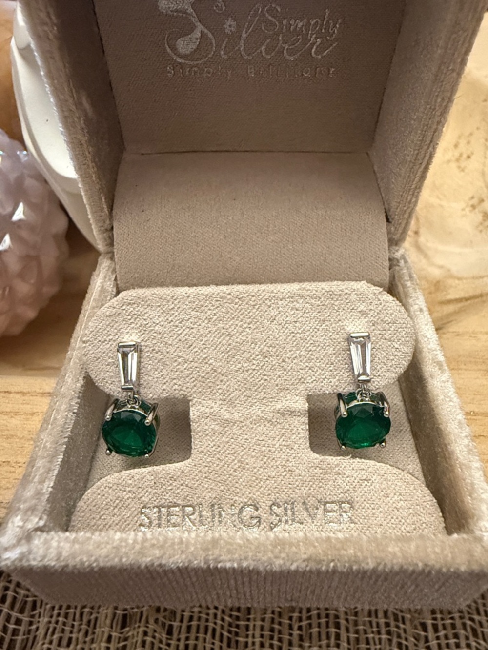 Simply Silver Sterling Silver Drop Earrings Green Stone
